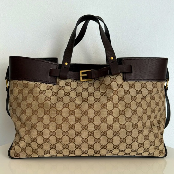 Gucci Handbags - GUCCI Monogram Canvas & Leather Handbag in Excellent Used Condition
